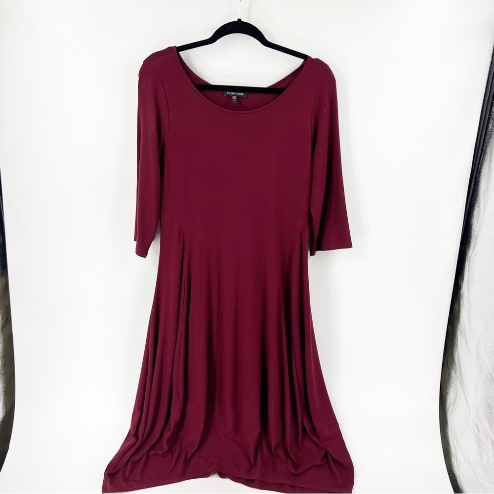 ✅ Eileen Fisher Wine Bubble Hem 3/4 Sleeve Dress Size Medium‎ LAGENLOOK